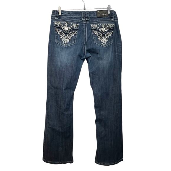 Grace in LA Jeans Size 13/30 Embellished Bootcut Rhinestone Pockets FLAW - Picture 2 of 15